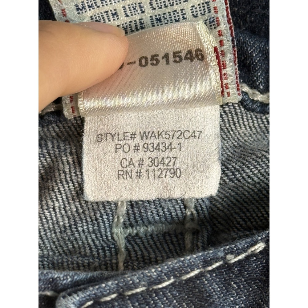True Religion Straight Jeans Womens 26 Dark Wash Blue Low Rise Rhinestone Flap - Picture 9 of 10
